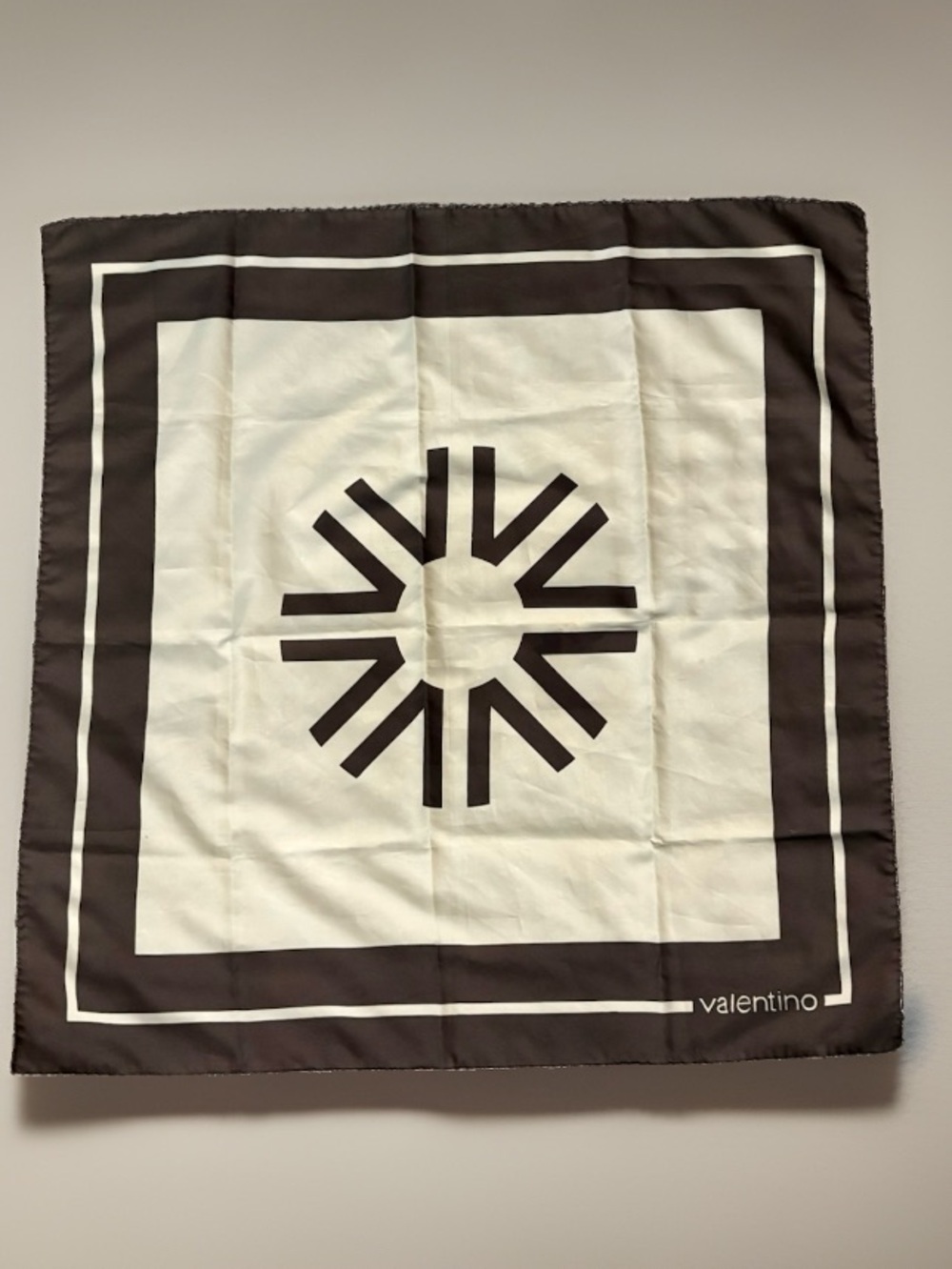 Valentino Women Brown/Ivory Geometric Logo Satin Polyester Square Scarf Italy
